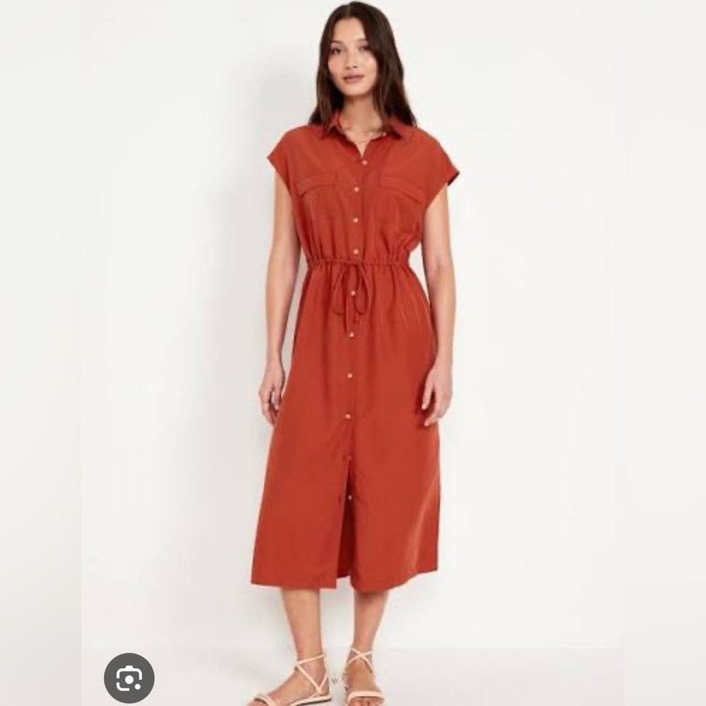Old navy tie waist utility midi dress